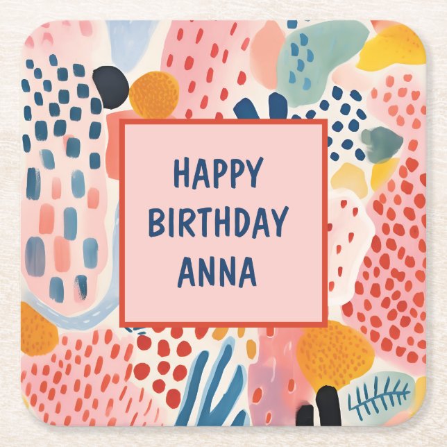 Animal Abstract Modern Retro Coloful Square Paper Coaster (Front)