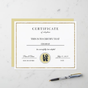 Animal Adoption Certificate