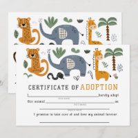 Animal Adoption Certificate Two Wild Safari Kids
