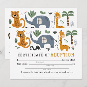 Animal Adoption Certificate Two Wild Safari Kids Invitation