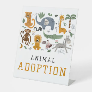 Animal Adoption Two Wild Birthday Safari Animals Pedestal Sign