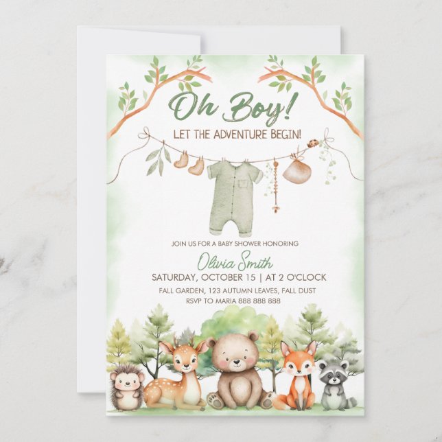 Animal Adventure clothesline baby shower Invitation (Front)