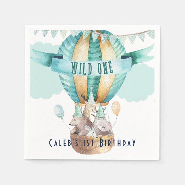 Animal Adventure Watercolor Boho WILD ONE 1 1st Napkin (Front)