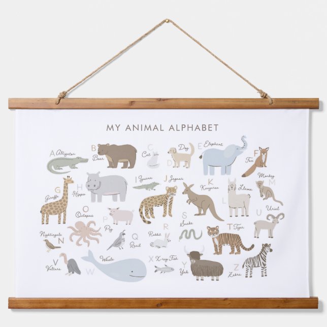 Animal Alphabet ABC Kids Room Decor Hanging Tapestry (Front)