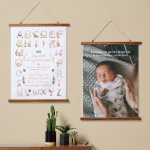 Animal Alphabet   Nursery Birth Stats & Photo Hanging Tapestry