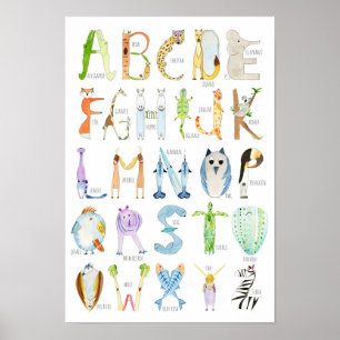 Animal Alphabet Poster - 13 x 19 inches