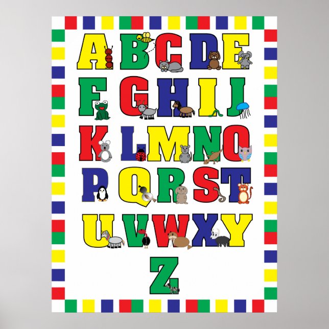 Animal Alphabet Poster (Primary Colors) Print (Front)