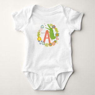 Animal Alphabet Series Alligator Letter A Baby Bodysuit
