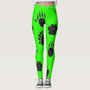 Animal and Bird Footprint, green background Leggings