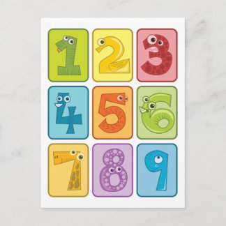 Animal and numbers postcard