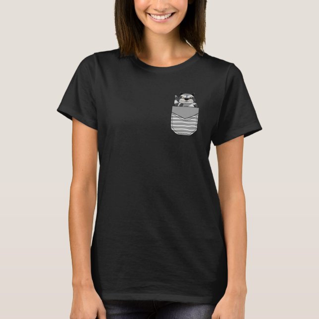 Animal Angry Raccoon In Pocket T-Shirt (Front)