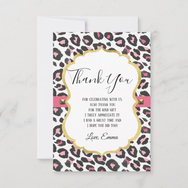 Animal, animal print, Leopard ,cheetah thank you Card (Front)
