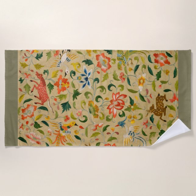 Animal Antique Horse Bird Deer Rabbit Beach Towel (Front)