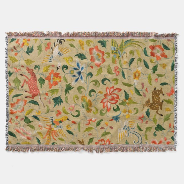 Animal Antique Horse Bird Deer Rabbit Throw Blanket (Front)