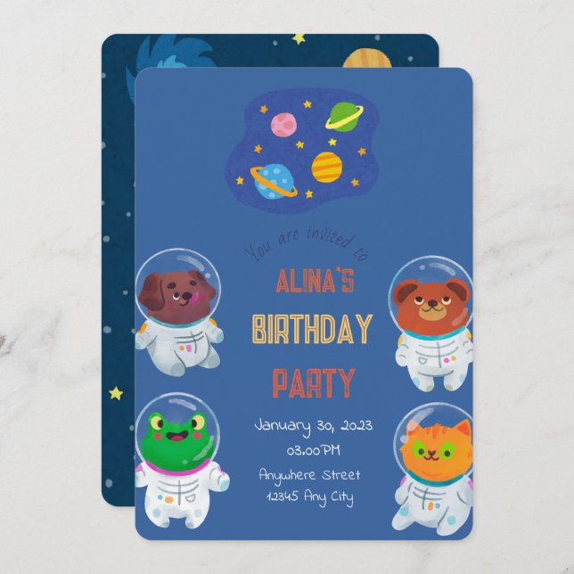 Animal Astronauts Birthday Invitation (Front/Back)