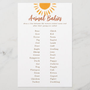 Animal Babies Matching Shower Game Stationery