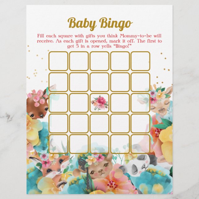 Animal Baby Bingo And Name Race Baby Shower Game Flyer (Front)