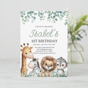  Animal Baby First birthday,Eucalyptus 1st Birth Invitation