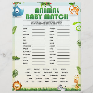 Animal Baby Match Baby Shower Game [Animal Theme] Custom Letterhead