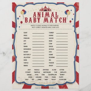 Animal Baby Match [Circus Theme] Custom Letterhead