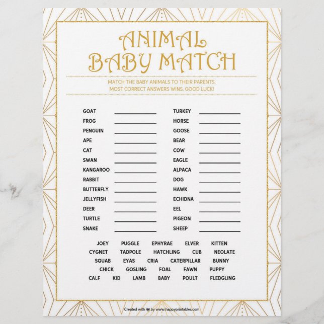 Animal Baby Match [Golden Lines] Custom Letterhead (Front)