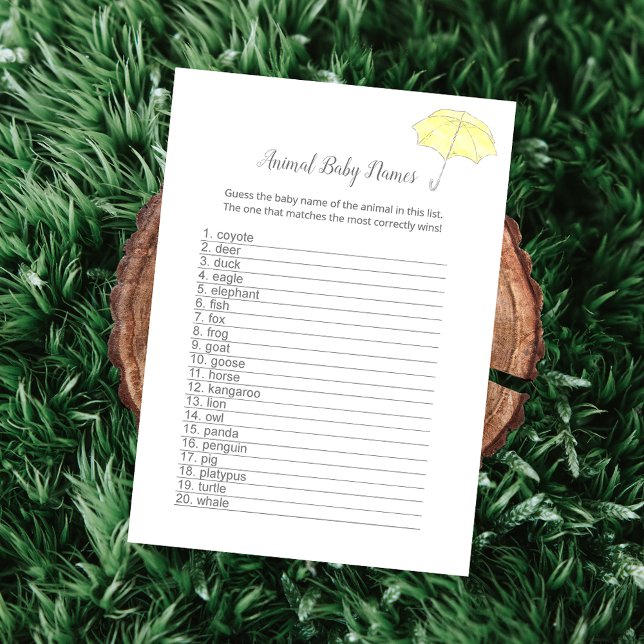 Animal Baby Names Baby Sprinkle Shower Game Card (Creator Uploaded)