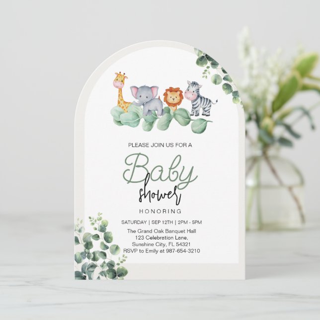 Animal Baby Shower ,Eucalyptus Flower Invitation (Standing Front)