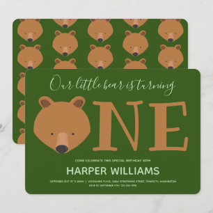 Animal Bear 1st Birthday Invitation