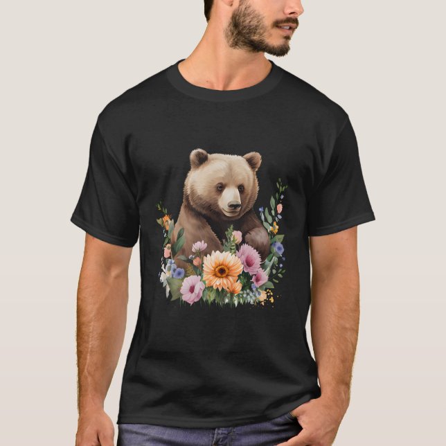 Animal Bear Flowers Watercoloured T-Shirt (Front)