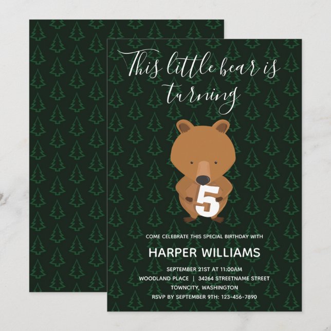 Animal Bear Rustic Kids Birthday Invitation (Front/Back)