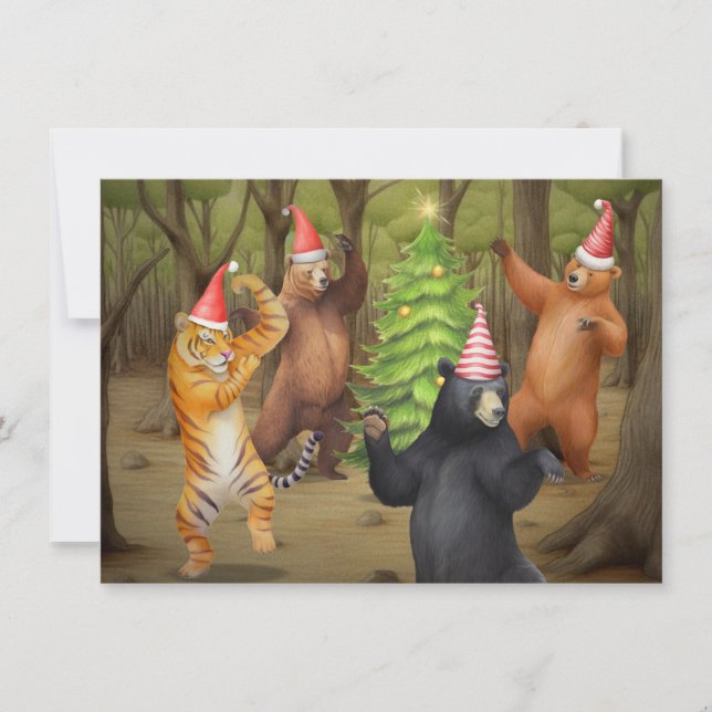 Animal Bear Tiger Christmas Party Holiday Card (Front)