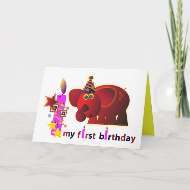Animal Birthday cards: First birthday Card (Front)
