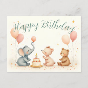Animal Birthday Joy with Balloons Holiday Postcard