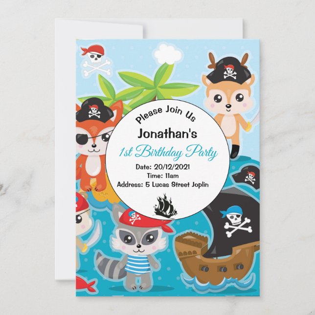 Animal Birthday Party Pirate Invitation (Front)
