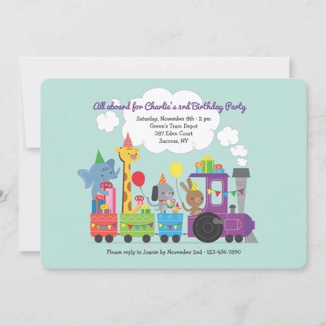 Animal Birthday Train Invitation (Front)