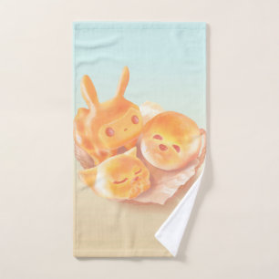 Animal Bread Basket: Smiling Bichon, Bunny & Cat Bath Towel Set