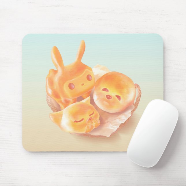 Animal Bread Basket: Smiling Bichon, Bunny & Cat Mouse Mat (With Mouse)