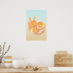Animal Bread Basket: Smiling Bichon, Bunny & Cat Poster