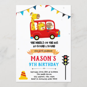 Animal bus birthday theme invitation