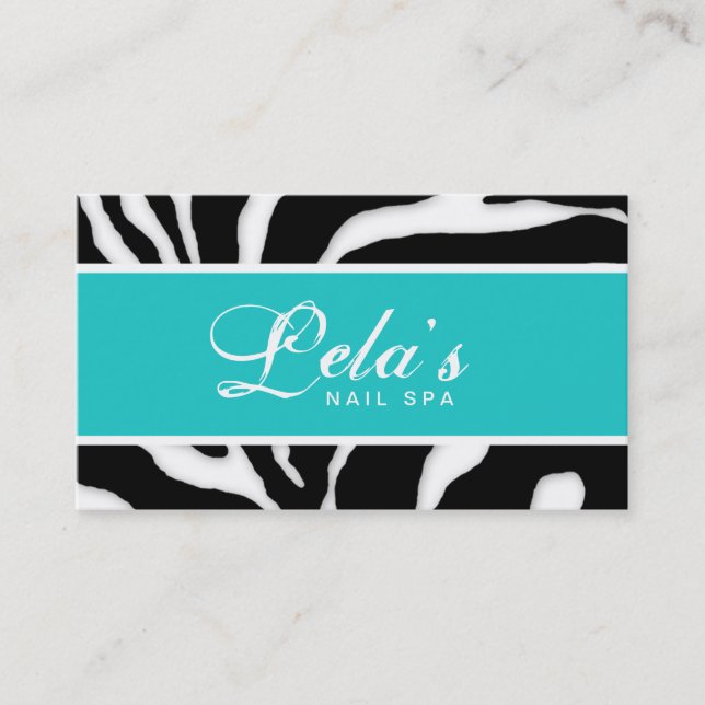 Animal Business Card Zebra Nail Salon Blue Angle (Front)
