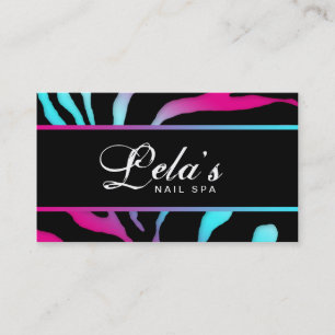 Animal Business Card Zebra Nail Salon Blue Pink