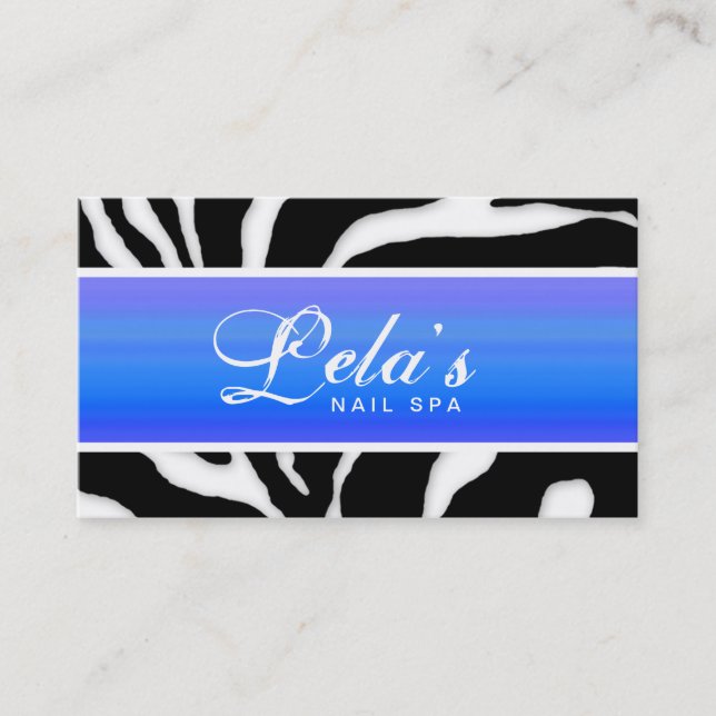 Animal Business Card Zebra Nail Salon Blue Purple (Front)