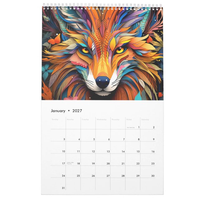 Animal Calendar in Vitral Art (Jan 2027)