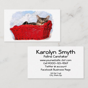 Animal Care Profession Asleep Kitten Red Basket Business Card