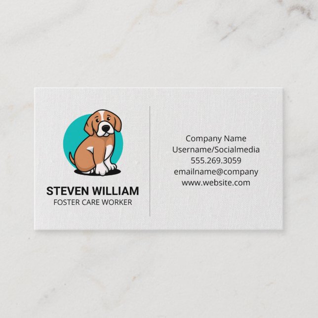 Animal Care | Shelter | Cute Dog Sitting Logo Business Card (Front)
