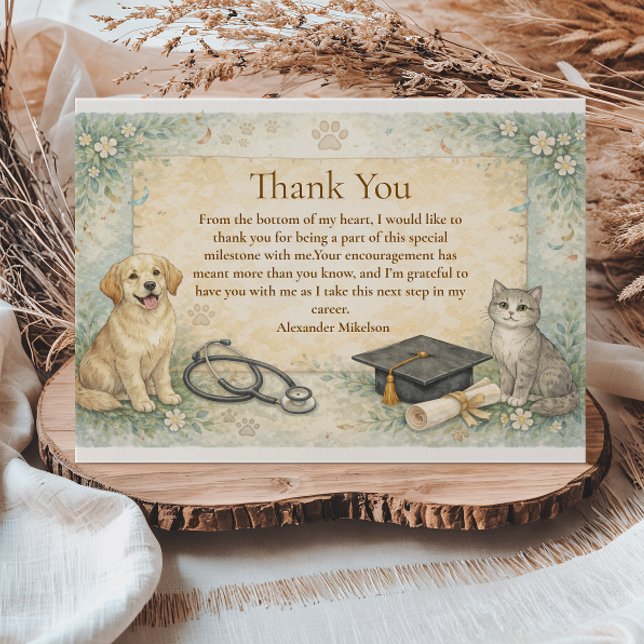 Animal Care White Coat Graduation Thank You Card (Creator Uploaded)