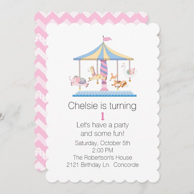 Animal Carousel Babys First Birthday Invitation (Front/Back)