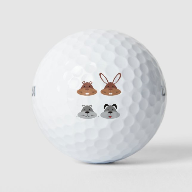 Animal Cartoon Cat Dog Gopher Heads Rabbit Golf Balls (Front)