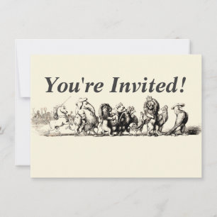 Animal Cartoon Unicorn Elephant Lion Zoo Invitation