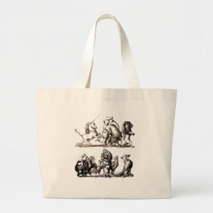 Animal Cartoon Unicorn Elephant Lion Zoo Large Tote Bag